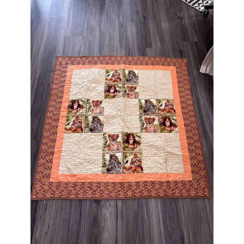 Safari Jungle Animal Giordano Quilt Patchwork Lion Tiger Zebra Vintage 44x47